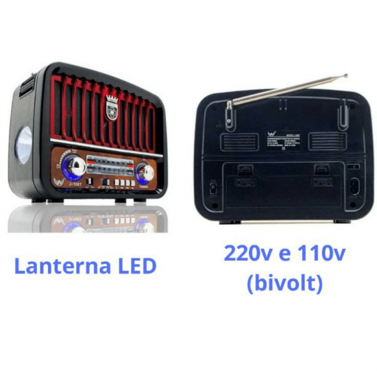 Rádio Retro Vintage Bluetooth Am Fm Usb Aux Sd Caixa de Som Recarregável Antena Analogico