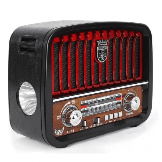 Rádio Retro Vintage Bluetooth Am Fm Usb Aux Sd Caixa de Som Recarregável Antena Analogico
