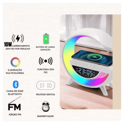 LAM-12186 RADIO FM COM MINI CAIXA DE SOM INTEGRADA, PORTATIL, ALTO-FALANTE DE LED, COM ENTRADA USB, E RELOGIO DESPERTA