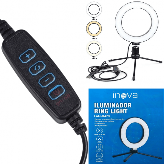 Ring Light de Mesa Blogueira Portátil Luminária De Led 6 Polegadas + Tripé De 16 Cm