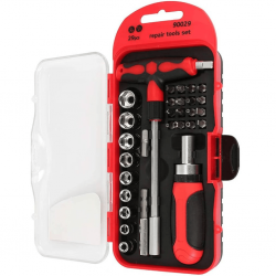 LC-90029 JOGO DE CHAVES MINI CATRACA 29PCS, CONTENDO: CHAVE CATRACA, BITS , SOQUETES, ADAPTADOR DE SOQUETES