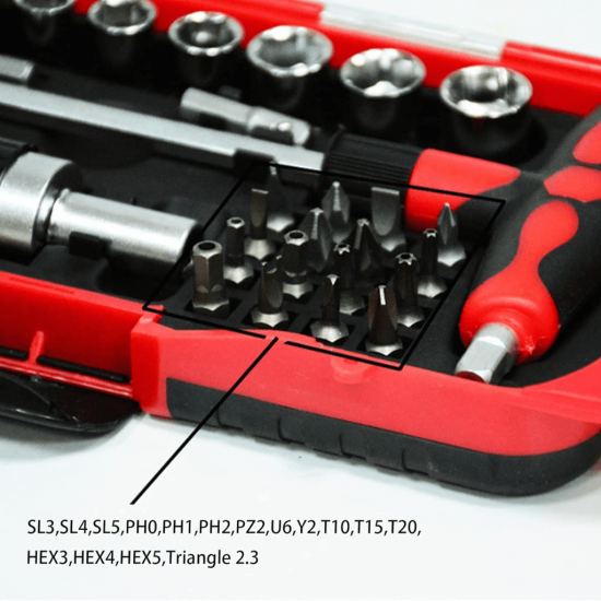 LC-90029 JOGO DE CHAVES MINI CATRACA 29PCS, CONTENDO: CHAVE CATRACA, BITS , SOQUETES, ADAPTADOR DE SOQUETES