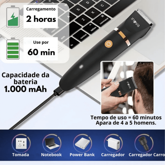 3 Em 1 Aparador de pelos Masculino e Feminino Máquina de cortar cabelo com À Prova D'Água e Base para Áreas Íntimas