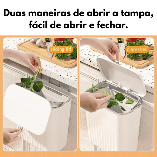 Lixeira Suspensa 9 Litros Com Tampa E Suporte Alto De Adesivos E Alça De Pentura Para Cozinha E Banheiro