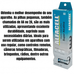 Pilha alcalina alfacell AA com 4 pilhas com alta resistência