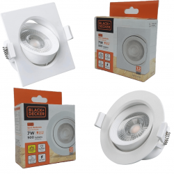 Luminária Led Spot 7W Redondo Quadrado Embutido Branco Frio Quente 3000k 6500k Bivolt BLACK + DECKER