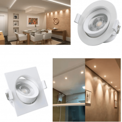Luminária Led Spot 7W Redondo Quadrado Embutido Branco Frio Quente 3000k 6500k Bivolt BLACK + DECKER
