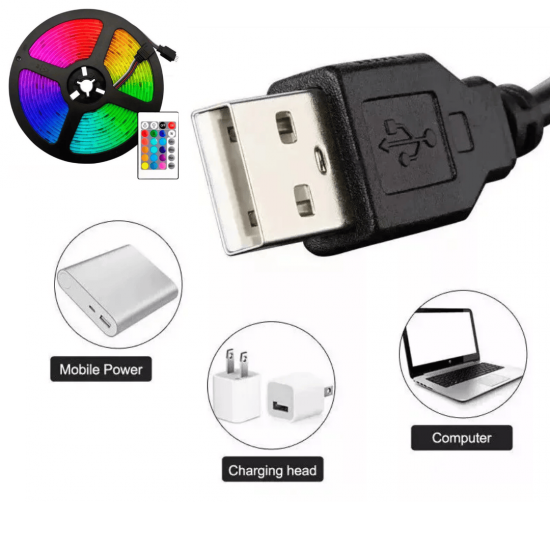 Fita De Led 5M USB  Rgb Colorido 5 M/3M Com Controle Remoto 5V