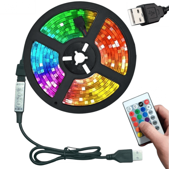 Fita De Led 5M USB  Rgb Colorido 5 M/3M Com Controle Remoto 5V