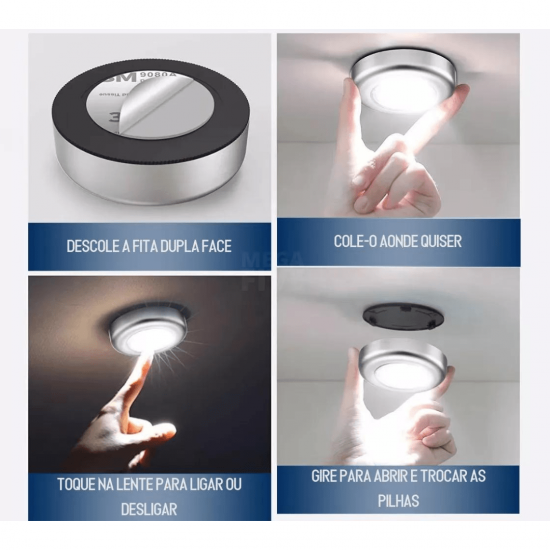 Lâmpada Adesiva De Emergência Com 3 LEDs Lampada Pequena Para Corredor/Parede/Armário