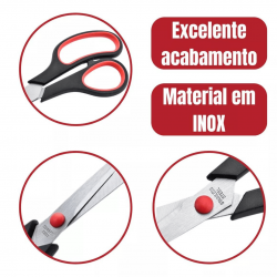Kit 3 Tesouras Ponta Fina Aço Inoxidável Multiuso