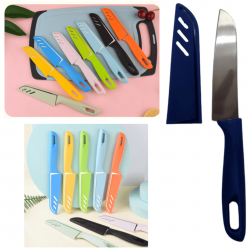 Kit 10 Facas Aço Inox Afiada com Bainha Capa Protetora Cozinha Pesca Camping Faquinha Colorida