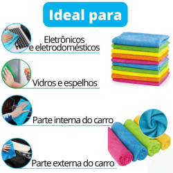 Kit 5 Panos Microfibra P/ Limpeza Multiuso Limpa Vidro Pia Pano Flanela Automotivo Flanela