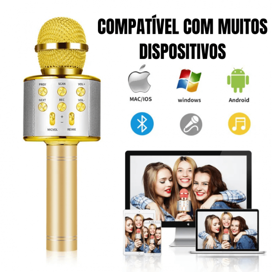 Microfone Infantil de Karaoke Microfone de Brinquedo Sem Fio Bluetooth
