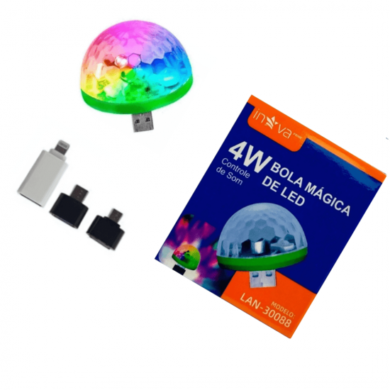 Mini Globo RGB Led Colorido Lampada USB Bola Maluca Celular Festa Dj Sound Som Musica Muda Cor com o Som Strobe