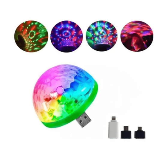 Mini Globo RGB Led Colorido Lampada USB Bola Maluca Celular Festa Dj Sound Som Musica Muda Cor com o Som Strobe