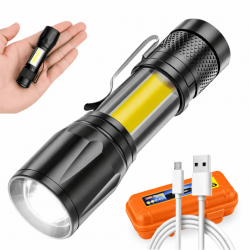 Mini Lanterna Tática Com Led E Zoom Recarregável USB