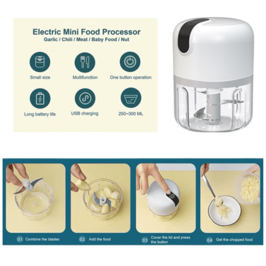 Mini Processador Triturador Sem Fio Elétrico 250ML De Alimentos Para Legumes Alho