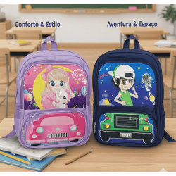 Mochila Escolar Estampado Liso Infantil Bolsa Menina(o) Médio 5 a 8 anos