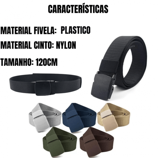 Cinto Largo Masculino Nylon Fivela de PVC Plástico