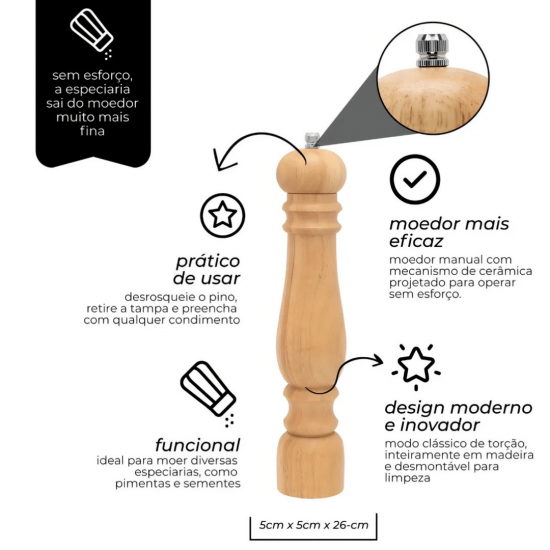 Moedores De Sal Pimenta Especiarias Em Madeira Premium Decoração da cozinha