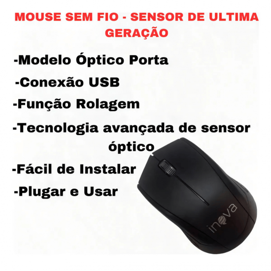 Mouse Sem Fio Design Ergonômico Standard Usb