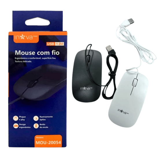 Mouse Com Fio Usb Óptico Para Notebooks E Computadores De Mesa cor preto e branco