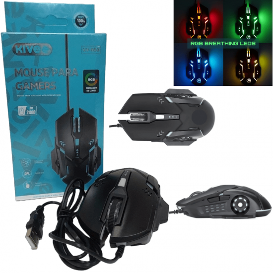 Mouse Gamer 6 Botões 2400DPI LED Com Fio para Jogos