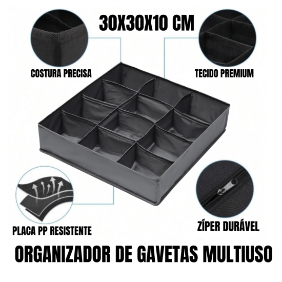 Organizador De Gavetas Multiuso 12 Divisórios 30x30x10cm
