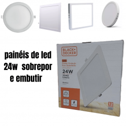 Painel Plafon Luminaria Embutir/ Sobrepor Quadrado/Redonda Teto/Gesso/Forro Pvc Led Branco 24w 3000k/6500k
