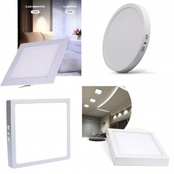 Painel Plafon Luminaria Embutir/ Sobrepor Quadrado/Redonda Teto/Gesso/Forro Pvc Led Branco 24w 3000k/6500k