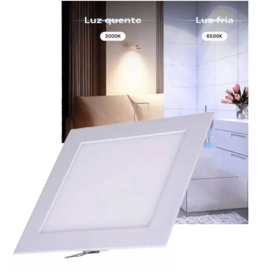 Painel Plafon Luminaria Embutir/ Sobrepor Quadrado/Redonda Teto/Gesso/Forro Pvc Led Branco 24w 3000k/6500k