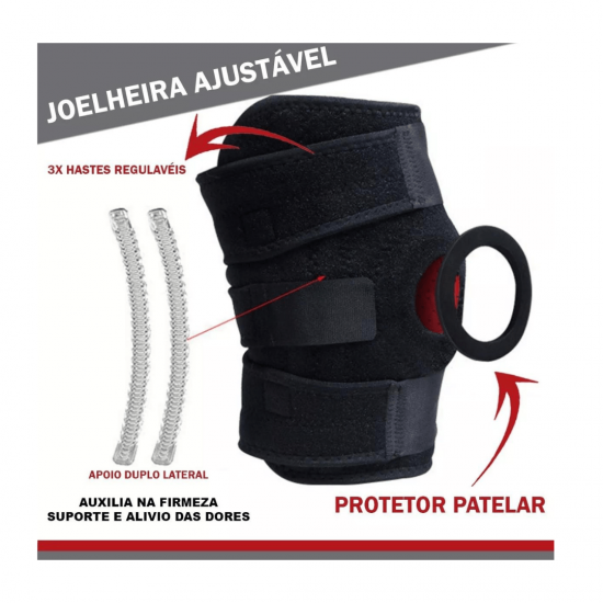 Par de Joelheira Compressão Ortopedica Articulada Apoio Reforçado