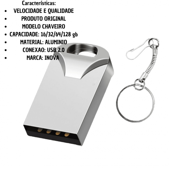 PEN DRIVE COM CAPACIDADE DE ARMAZENAMENTO DIGITAL  COM CHAVEIRO E USB 3.1/3.0/2.0