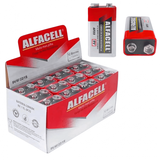 Pilha 9V Alfacell – Alta Duração e Resistência | Original | Caixa com 12 Unidades