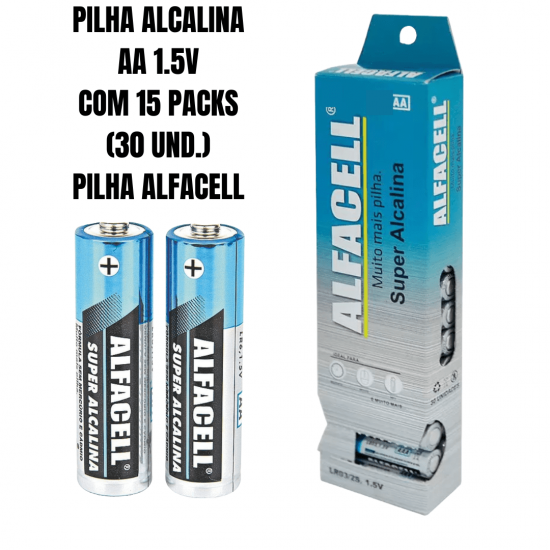 Pilha AA Alfacell Super Alcalina 1.5V – Longa Duração, Alta Performance (30 Unidades)