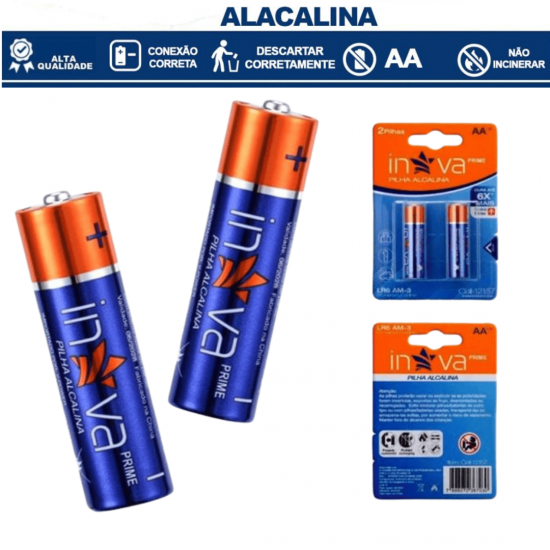 Pilha Alcalina AA Inova Prime 1.5V – Longa Duração | Alta Potência | Kit com 2 Unidades