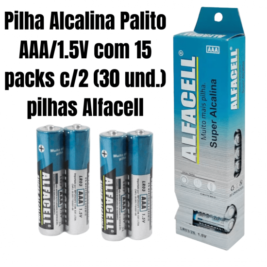 Pilha alcalina alfacell aaa com 30 pilhas com alta resistência