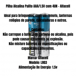 Pilha alcalina alfacell aaa com 4 pilhas com alta resistência