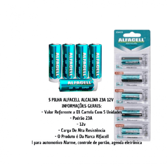 Pilha Para Controle De Portão 12v 23A Cartela Com 5 Peças