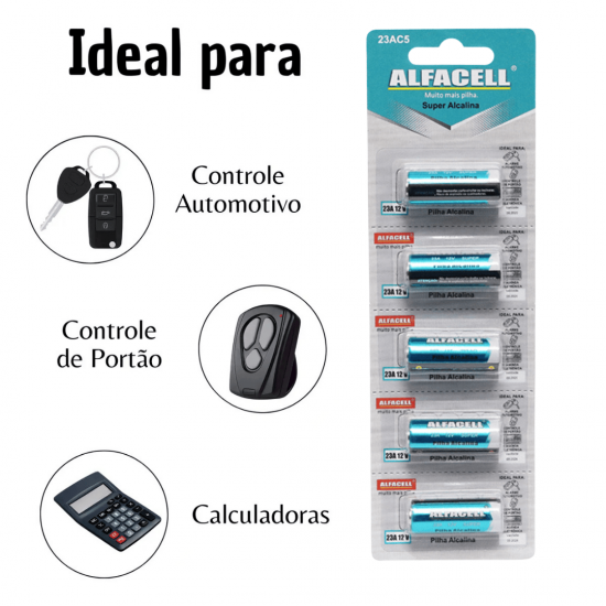 Pilha Para Controle De Portão 12v 23A Cartela Com 5 Peças