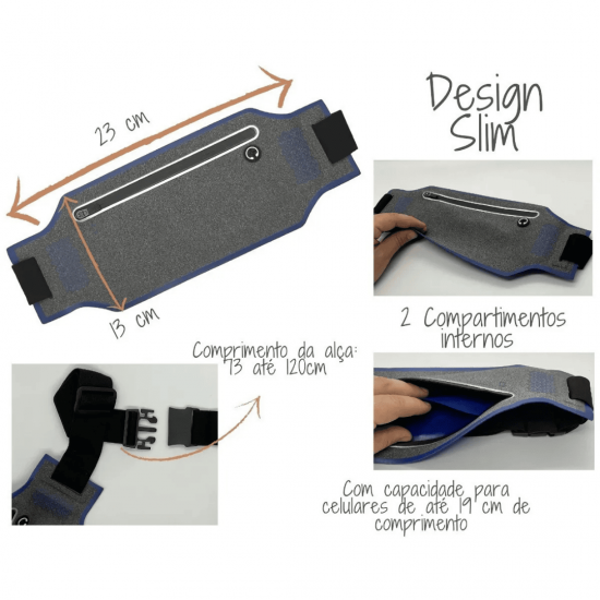 Pochete Esportiva Slim Porta Dolar Celular Cores para Corrida e Academia