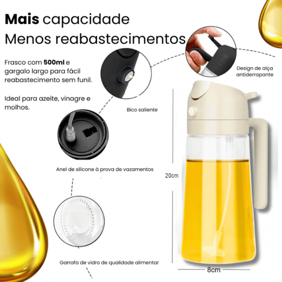 Porta Azeite de Vidro Azeiteiro Galheteiro 2 em 1 Spray Pulverizador