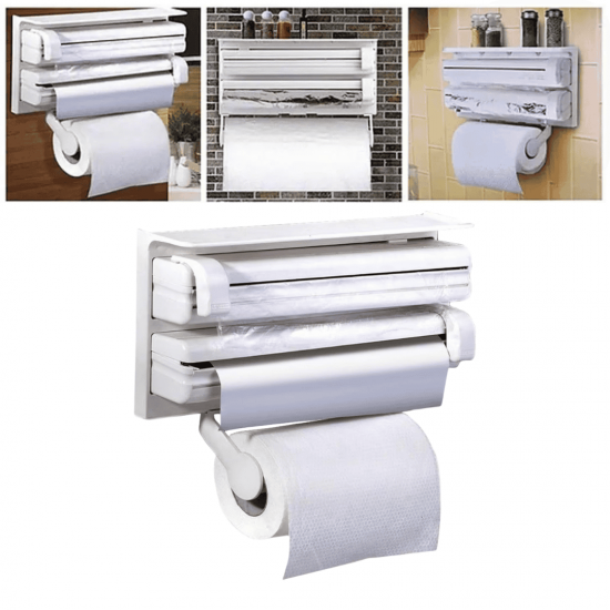 Porta Papel Toalha Triplo Suporte Rolos de Cozinha 3 em 1