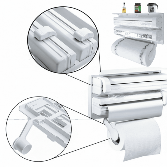 Porta Papel Toalha Triplo Suporte Rolos de Cozinha 3 em 1