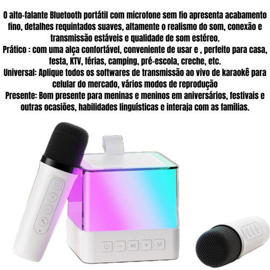 Alto-falante Bluetooth Karaoke com Microfone Luzes LED Alto-falante de alta fidelidade recarregável