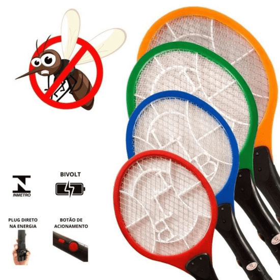 Raquete Elétrica Recarregável para Controle de Mosquitos e Insetos