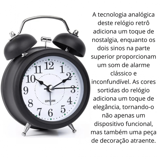 Relogio De Mesa Despertador Retro Vintage Metal Com Luz noturna