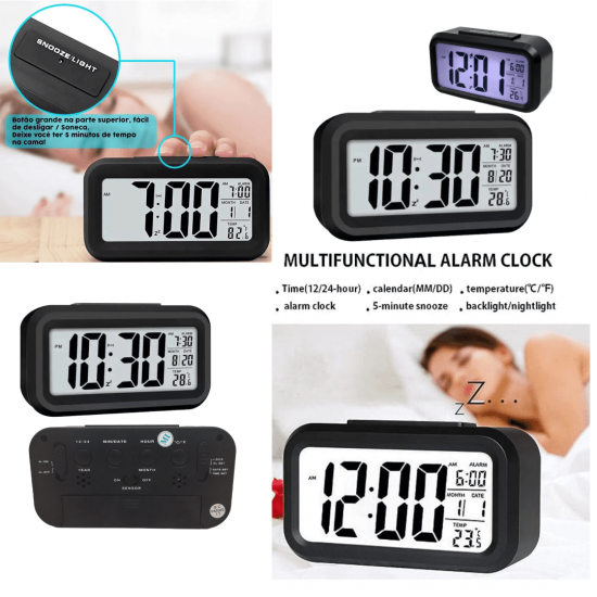Relógio Portátil Mesa Digital Único Led Lcd Brilha Escuro