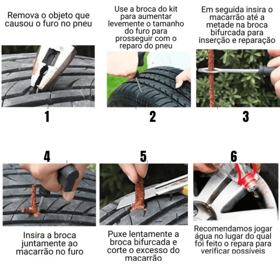 Reparo de pneu moto carro sem câmara pneus furado